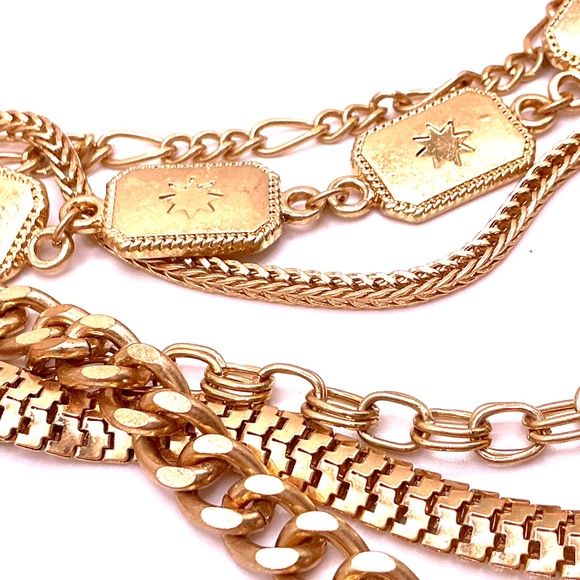 GOLD TONE Layered Chain Necklace With Various Styles Of Chains 16” - Picture 2 of 3